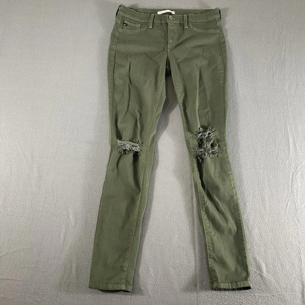 KanCan Skinny Jeans Womens Size 11/29 Olive Green Distressed Ripped Knee